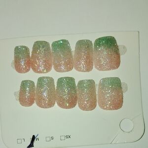 Source Unknown Glitter Ombre Nail Set - Green and Pink